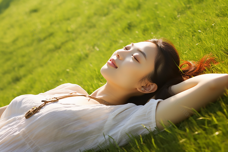 绿色小清新晒太阳的草地上闭眼白裙少女,高清,摄影图,摄影图片,图片大全,摄影图免费下载